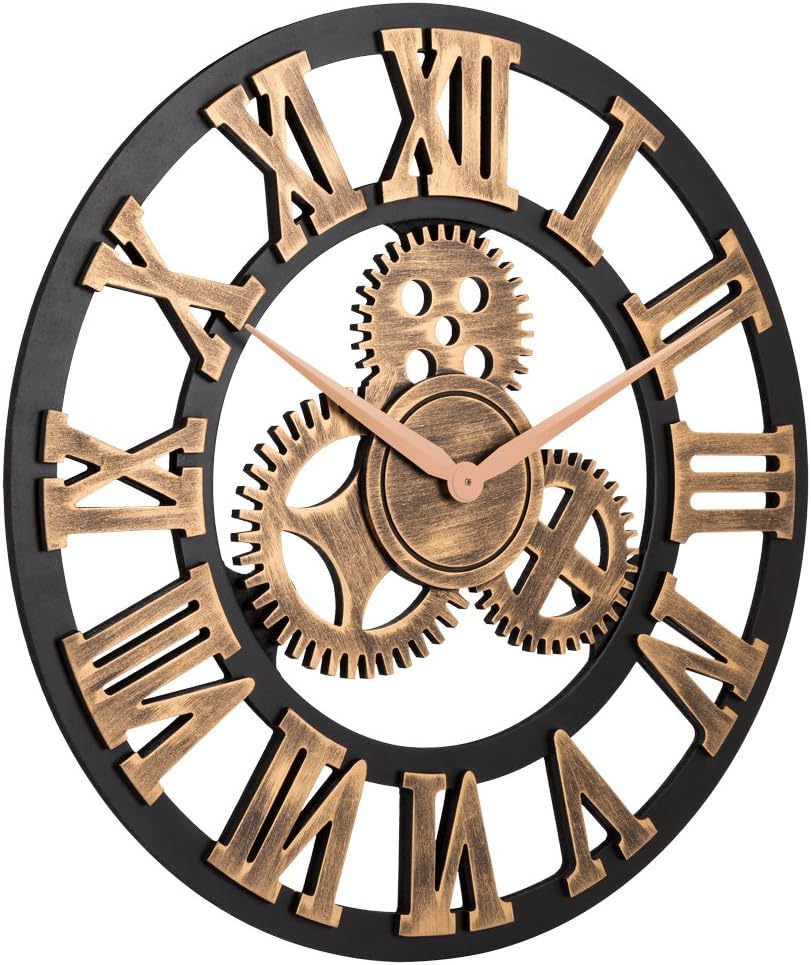 28" Industrial Steampunk Vintage Retro Home Decor Wall Clock (28 inches, Roman-Anti-Bronze) *Note: Decorative Gears DO NOT Move*