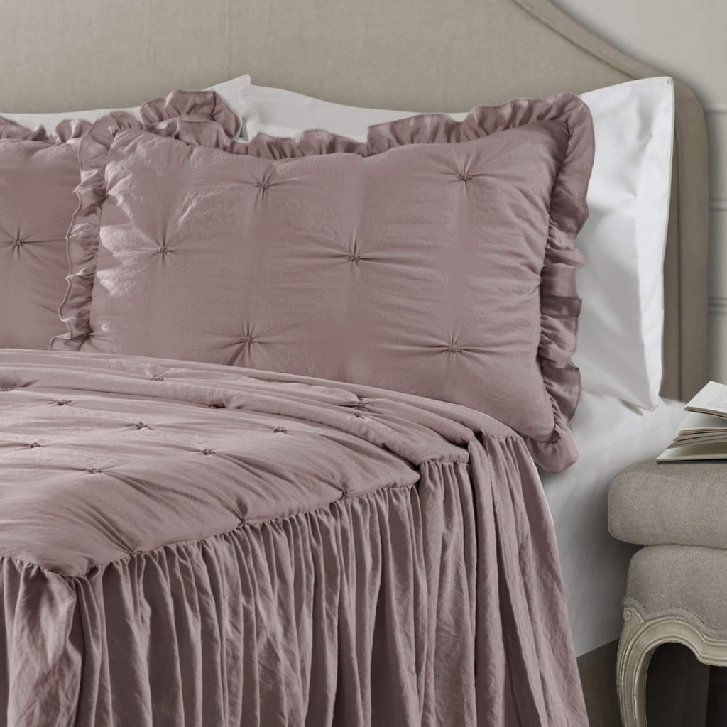 Ruffle Skirt Bedspread Set - Luxe 3 Piece Ruffled Bedding Set - Traditional Glam & Farmhouse Inspired