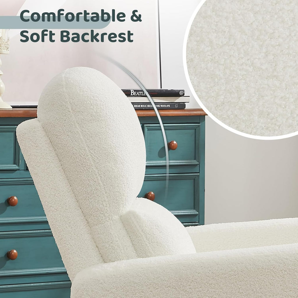 Swivel Rocker Recliner, Oversized Boucle Glider Recliner Nursery, Teddy Manual Swivel Rocking Reclining Chairs with