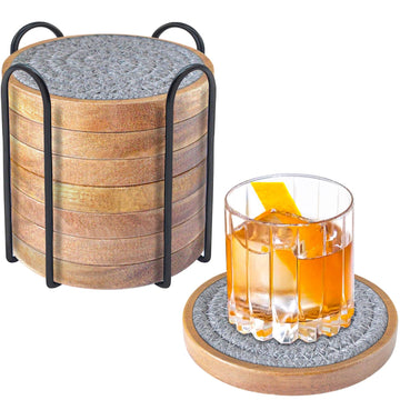 Wood Coasters for Drinks, Absorbent Coaster Sets of 8, Woven Drink Coasters for Coffee Table, Housewarming Gift for