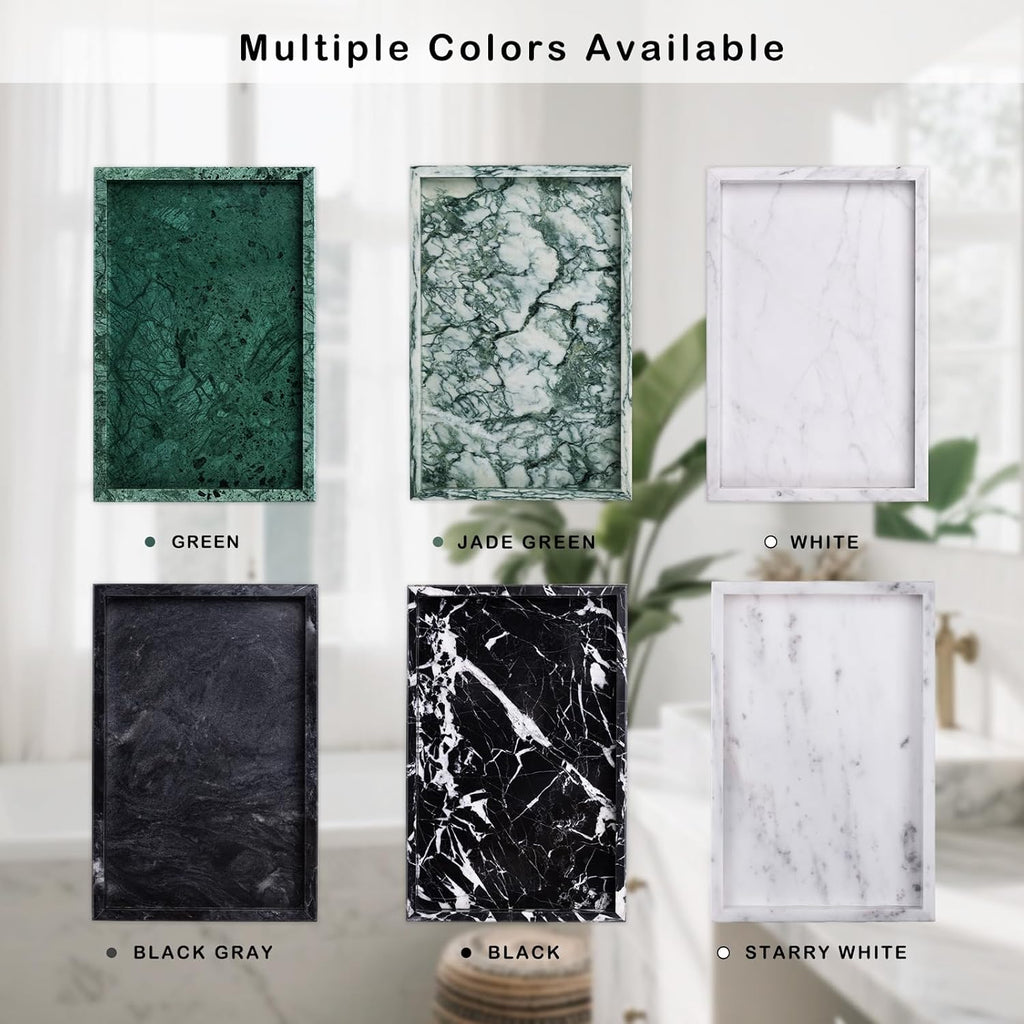 Marble Bathroom Tray for Countertop & Home Decor, Natural Decorative Marble Tray for Jewelry & Perfume Organizer