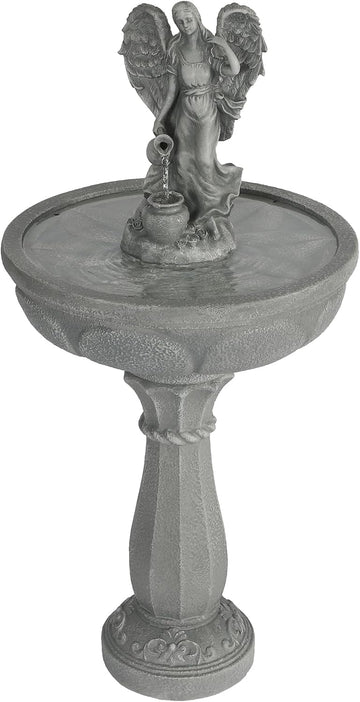 37" Outdoor Water Fountain, Angel Fountain with Pouring Water | Single-Tier Pedestal Water Feature, Resin &