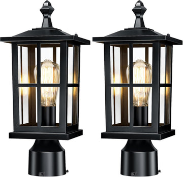 Outdoor Post Lights 2-Pack, Anti-Rust Waterproof Black Pillar Light Fixtures