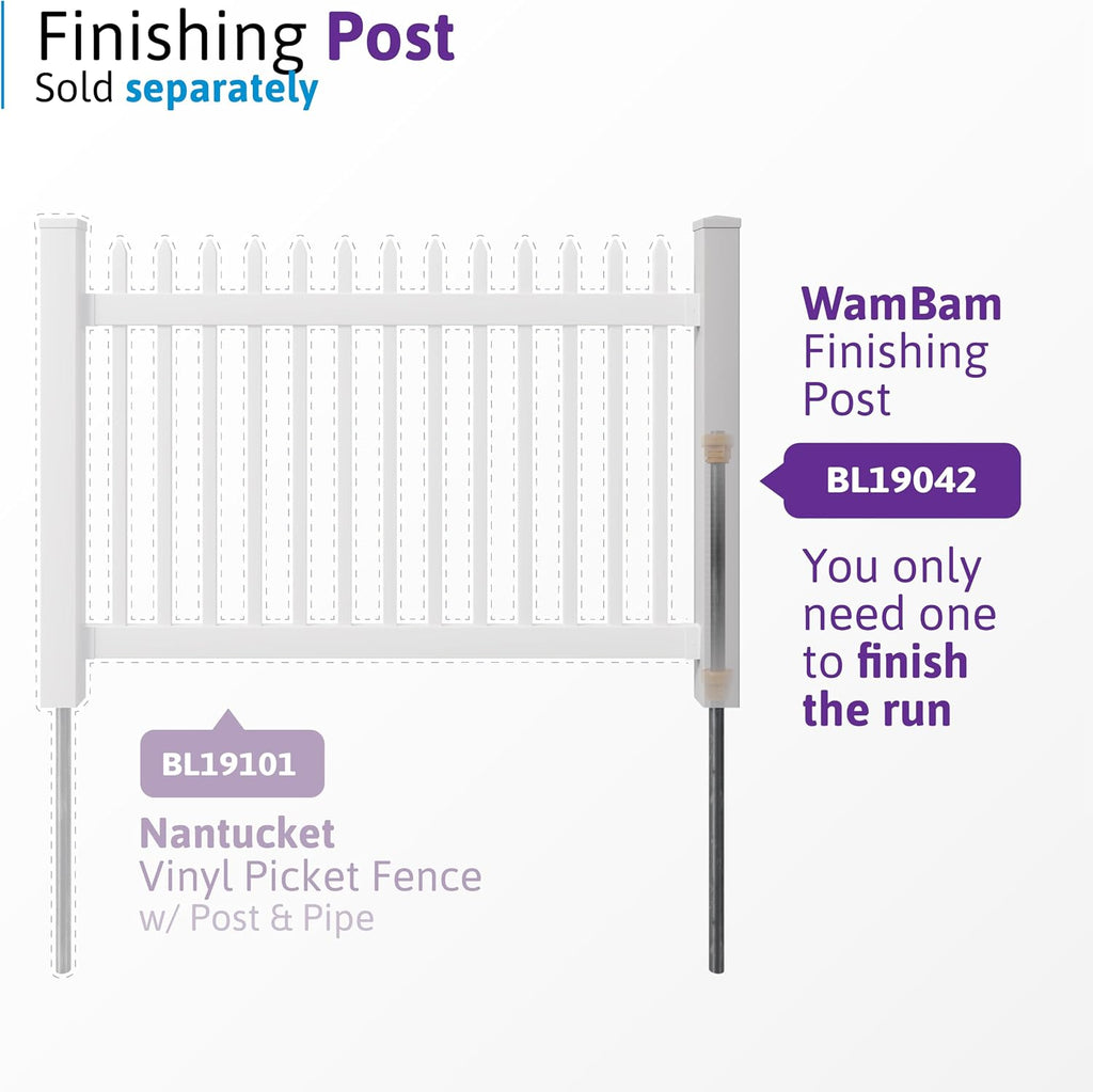 4ft H x 6ft W (1 Panel + 1 Post) No Dig Nantucket Fence Kit, White Vinyl Picket Fence Panel, Easy DIY Installation Panel Kit