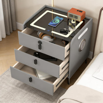 Smart Nightstand with Wireless Charging, Nightstand with Fingerprint Lock Drawer, Night Stand with Charging Station,2
