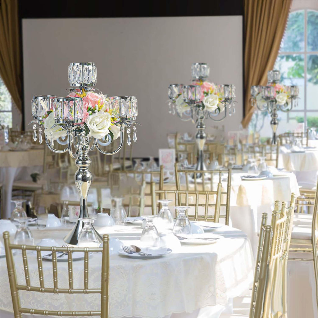 Candelabra Candle Holders, Elegant Bling Centerpiece with Pendant Crystal Table Decorations 5 Arms Candlesticks,22