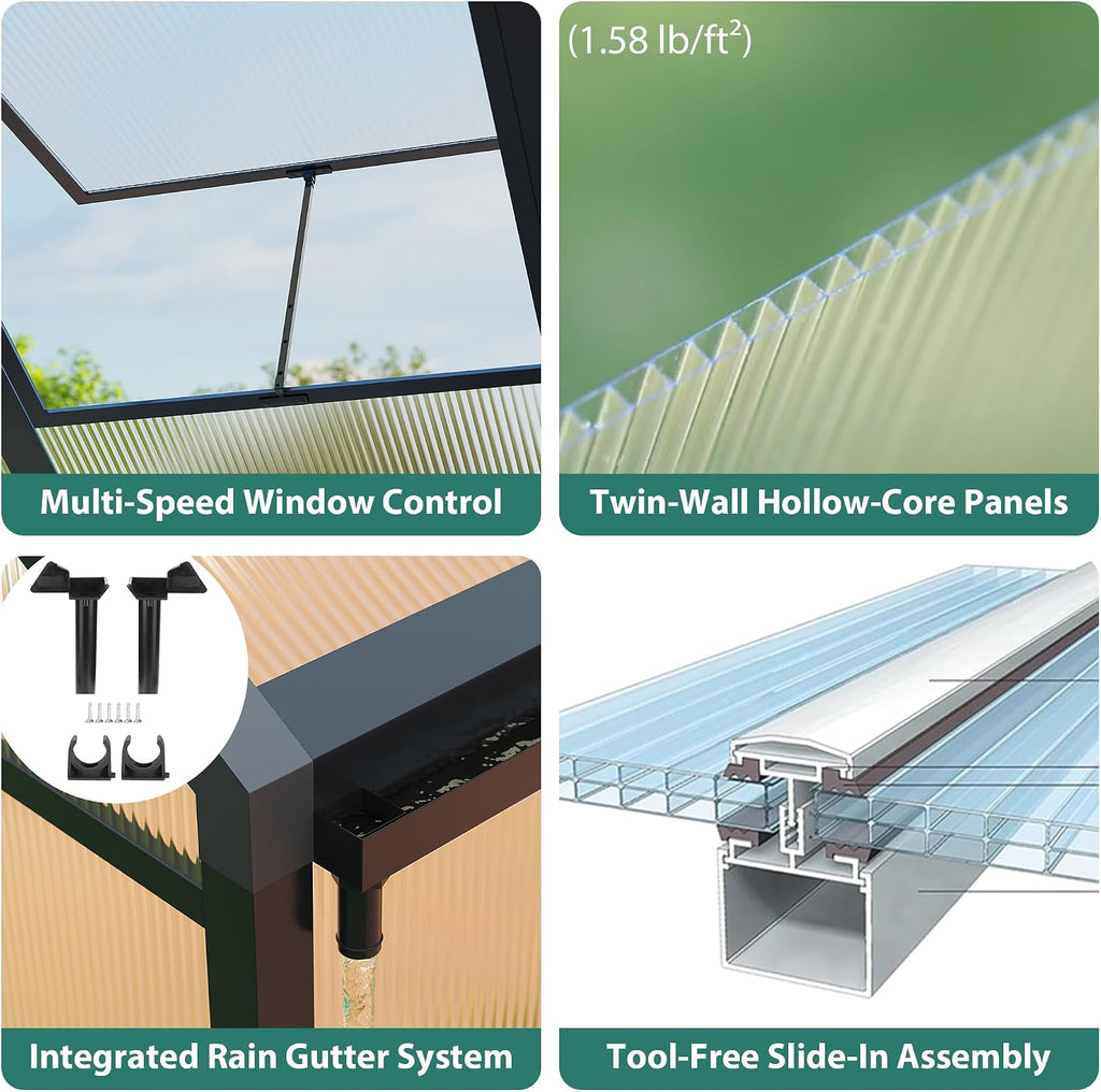 8x12ft Walk-in Greenhouse, Heavy Duty Large Outdoor Green House | Polycarbonate Garden Greenhouse with Roof Vent