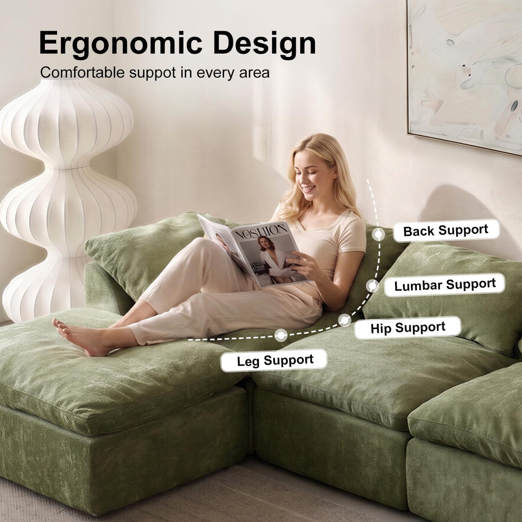 Oversized Cloud Couch Sectional Sofa , Modular L Shaped Boneless Chenille Sofa with Chaise Lounge, Deep Seat