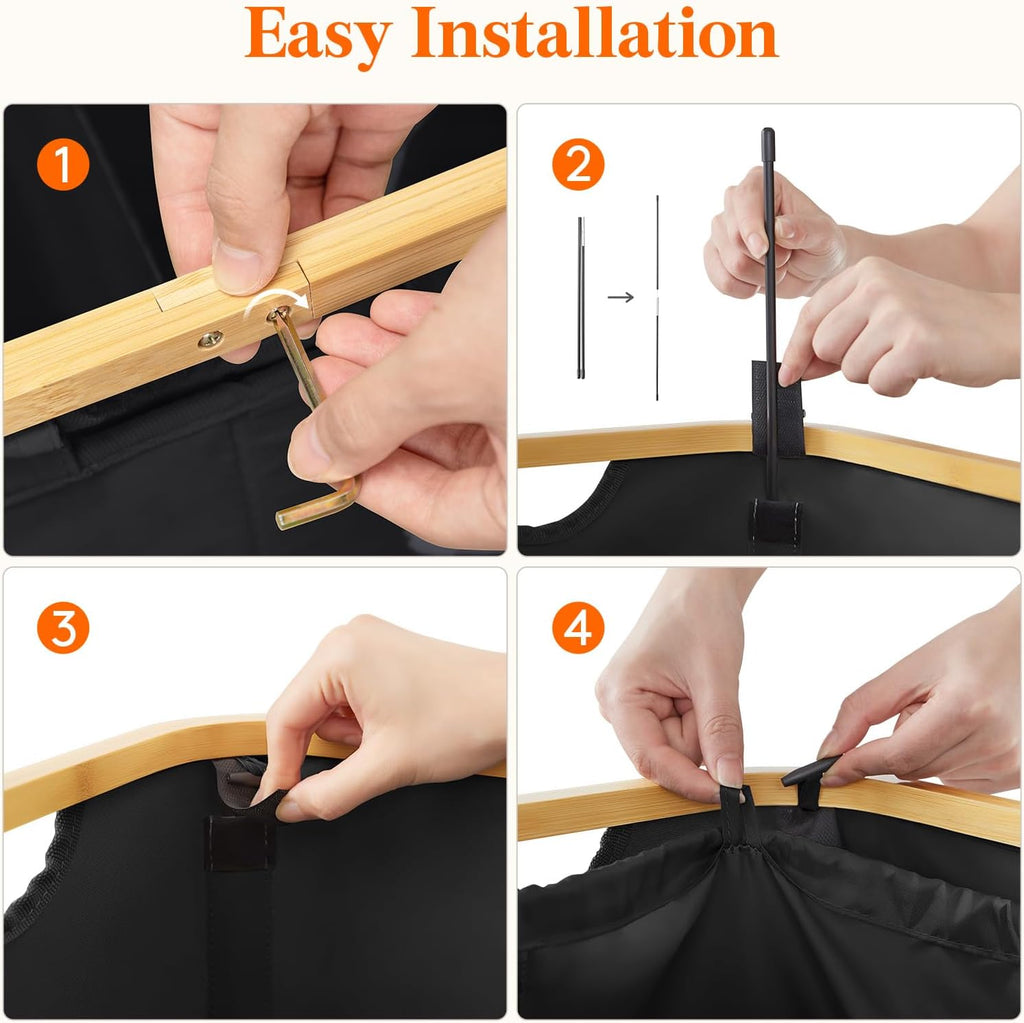 150L Double Laundry Hamper with Lid, Large Laundry Basket with Removable Bag & Bamboo Handles, Fodable Tall Dirty