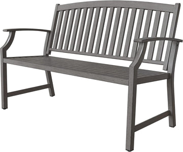Farmhouse Outdoor Bench, Garden Benches with Anti-Rust Aluminum, Faux Wood Grain Finish Frame Patio Bench for Front