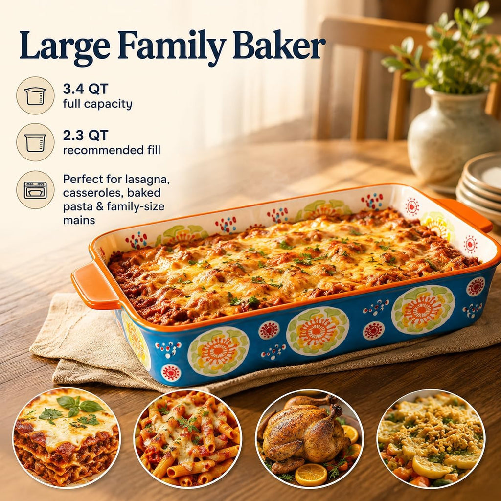 Ceramic Dish Set, 2-Piece Stoneware Casserole Dishes for Oven, 3.4QT & 1.5QT Deep Lasagna Bakeware with Handles