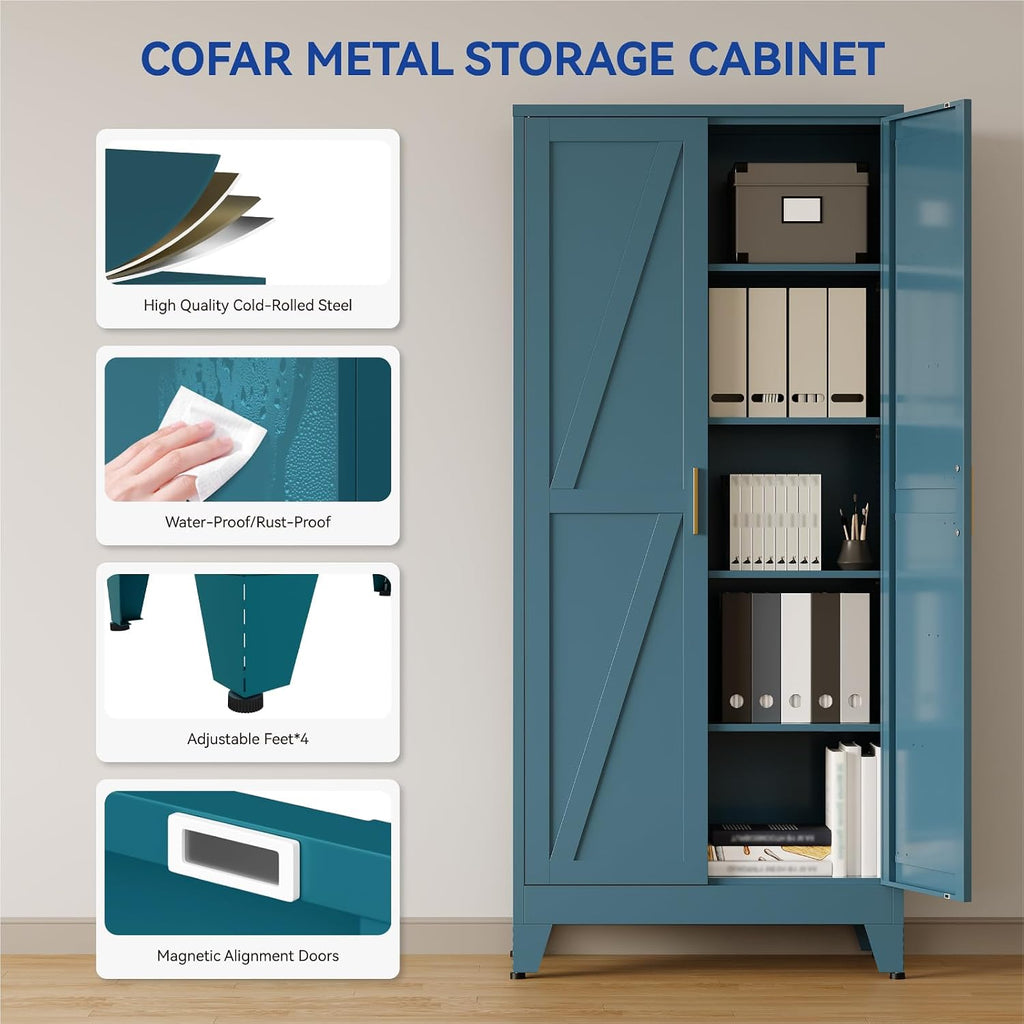 71'' Tall Metal Storage Cabinet, Farmhouse Kitchen Pantry Cabinet with Doors and 4 Adjustable Shelves, Metal Pantry