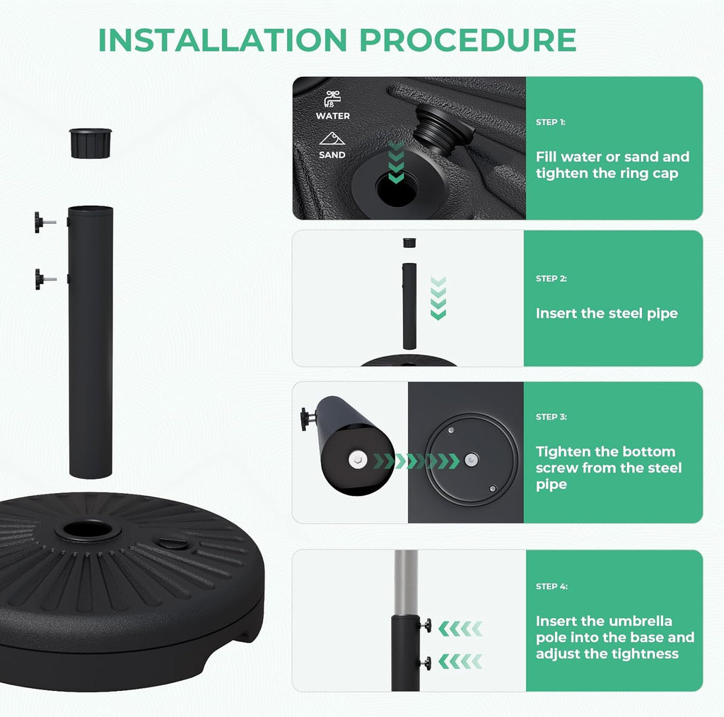 81.5lb Max Capacity Patio Umbrella Stand, Outdoor Umbrella Base Water Filled Stand