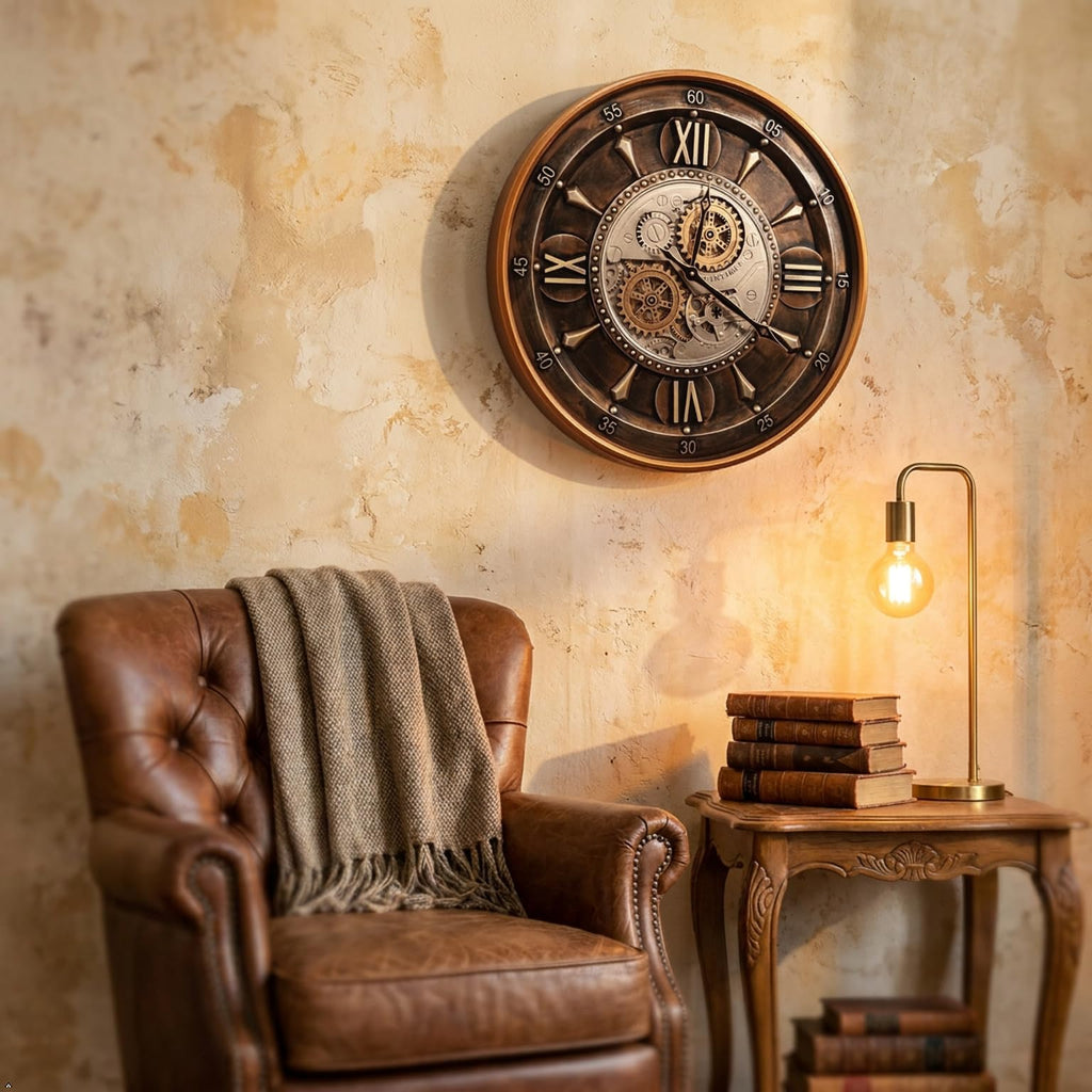 24 Inch Wall Clock, Brown with Roman Numerals