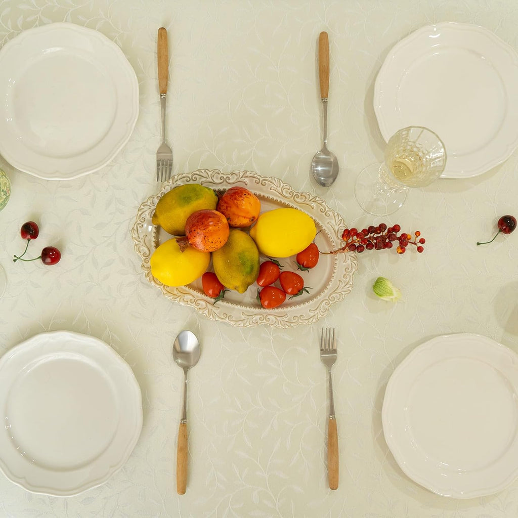 Textured Tablecloth Waterproof Spillproof Lace Trim Rectangle Jacquard Fabric Table Cloth, Kitchen D