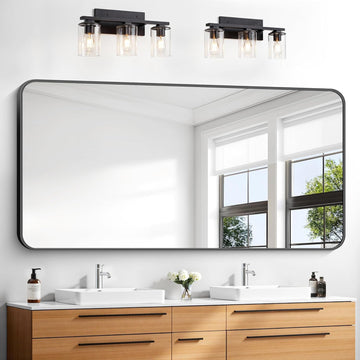 30x60 inch Bathroom Mirror,Black Rectangle Mirror,Wall Mounted Bathroom Frame Vanity Mirror with Round Corner Living