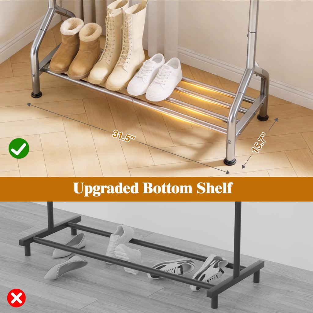 Sturdy Clothing Racks with Shelf, Metal Clothes Rack with Leveling Feet for Hanging Clothes, Freestanding Garment