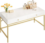 Vanity Desk with Drawers, 47 inch Computer Desk, Modern Simple Home Office Desks, Makeup Dressing Table - White and Gold