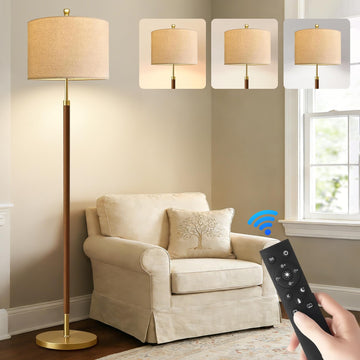 Wood Floor Lamps Farmhouse Floor Lamp with Remote Control,Dimmable Vintage Floor Lamp Mid Century Modern Standing