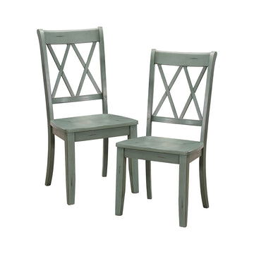 Farmhouse Wooden Dining Chairs Set of 2, X Cross Back, Teal