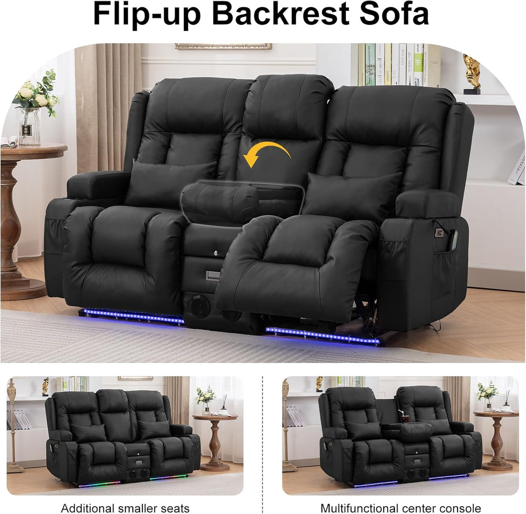 Power Loveseat Recliner Sofa with Massage & Heat Home Theater Seating with Console RV Recliner Loveseat Sofa