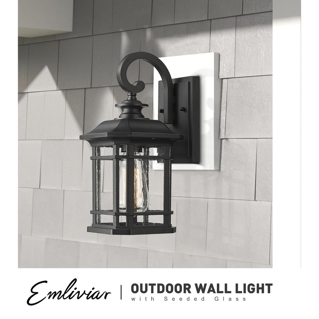 1-Light Outdoor Wall Lantern, Black, Clear Seeded Glass, 2084B BK