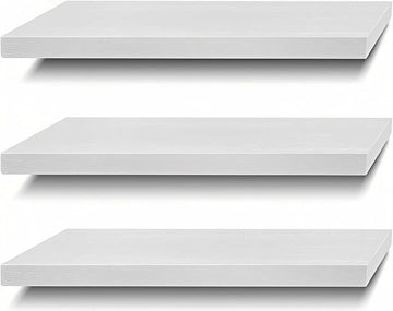Floating Shelves Wall Shelf Solid Wood Bedroom Kitchen Set of 3, White Wall Shelves