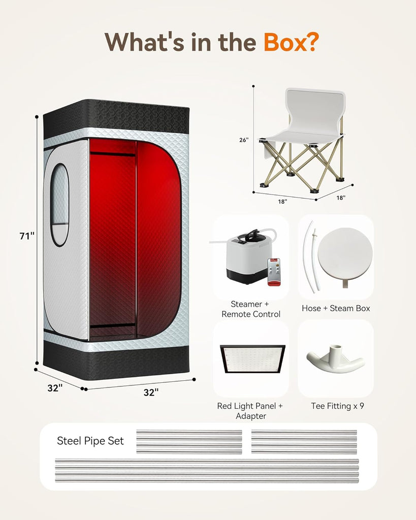 Portable Infrared Sauna Box for Home with 3L 1200W Steamer, Big Folding Chair, 99 Mins Timer, 9 Levels