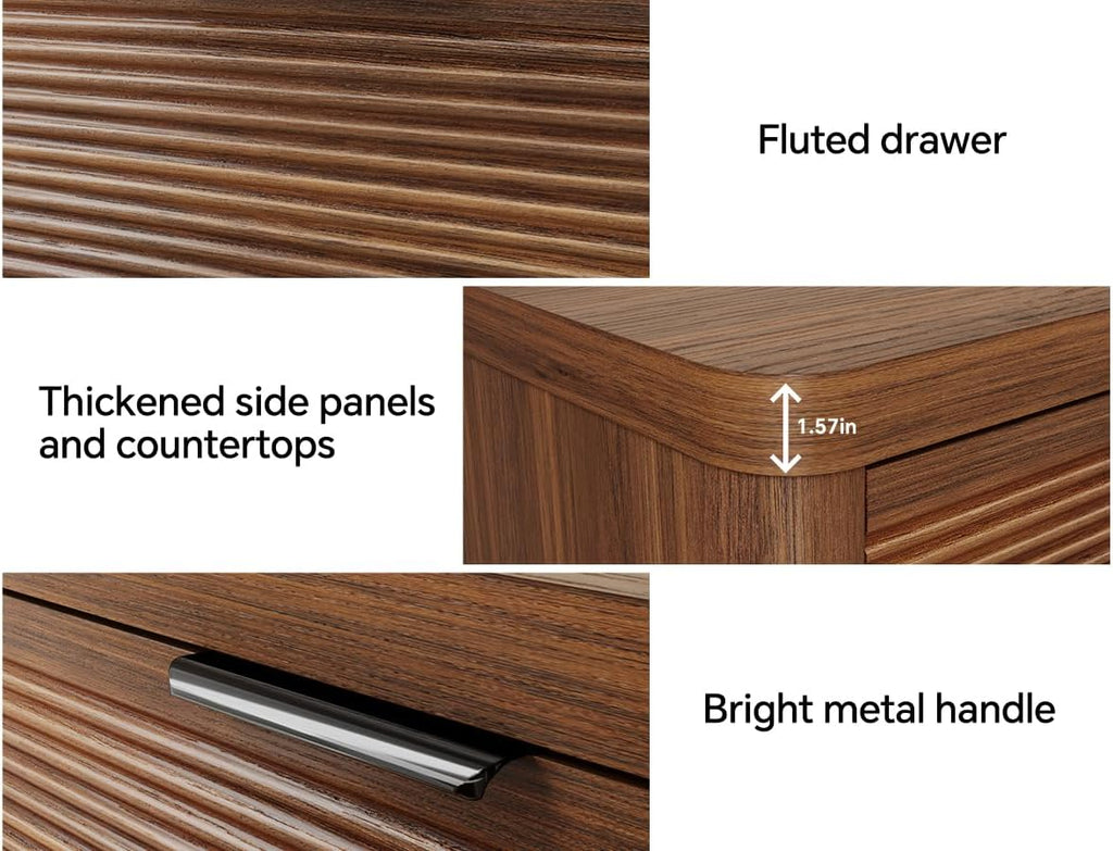 Fluted 6 Drawer Dresser,Farmhouse Wood Dresser | TV Stand,Thickened Curved Profile Design,Bedroom,Entryway,Wood