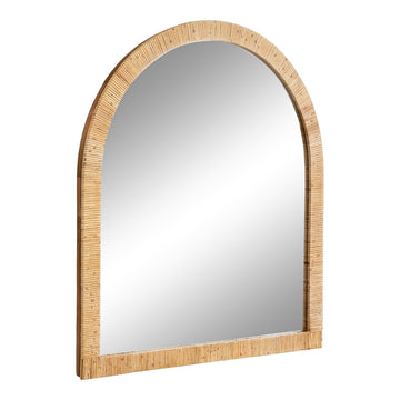 Rahfy Boho Arch Rattan Wall Mirror; 28 x 32; Natural Wood; Decorative Wooden Mirror with Authentic Rattan Frame