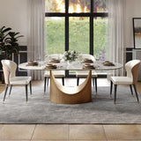 Modern Dining Table,71" Oval Sintered Stone Table with Bronze Carbon Steel Base for Dining Room,Kitchen,Home