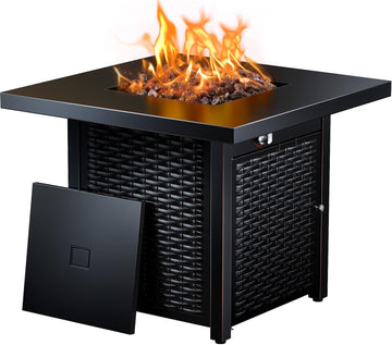 28-Inch Propane Fire Pit - 50, 000 BTU Outdoor Gas Steel Fire Table with Lid & Lava Rock, Adds Warmth & Ambience to