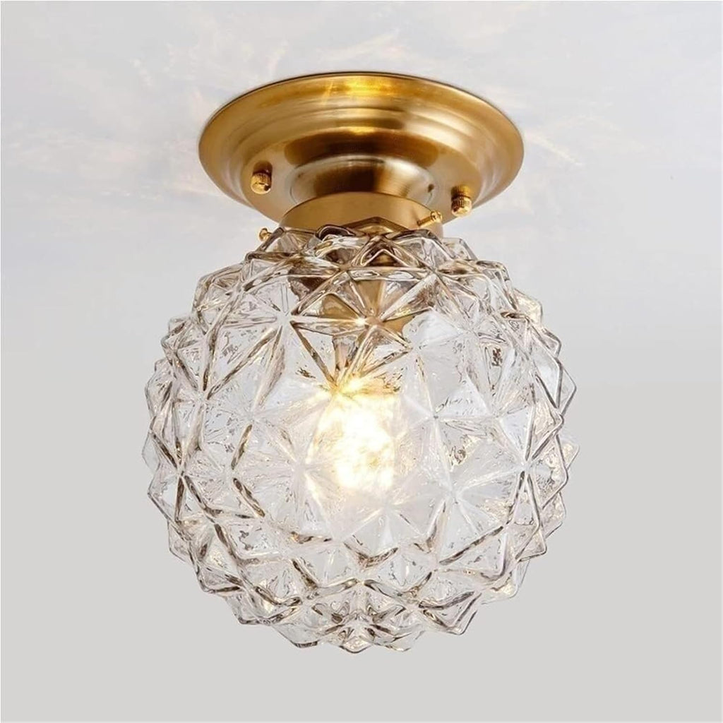 Modern Gold Flush Mount Ceiling Light with Faceted Clear Glass Globe Shade Small Decorative Accent Lighting Fixture