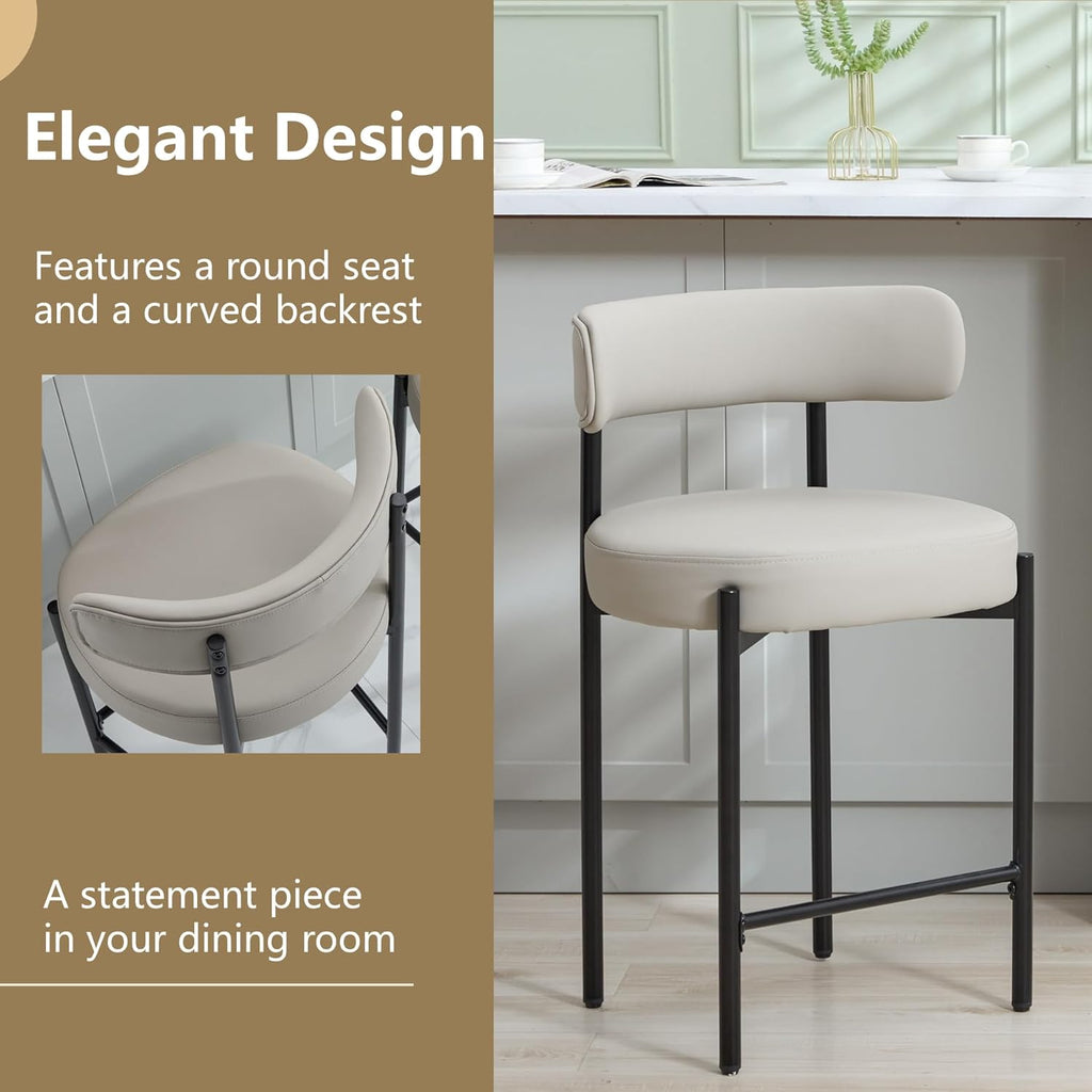 Counter Height Bar Stools Set of 3, 24'' Faux Leather Bar Stools with Back, Mid-Century Modern Bar Chairs