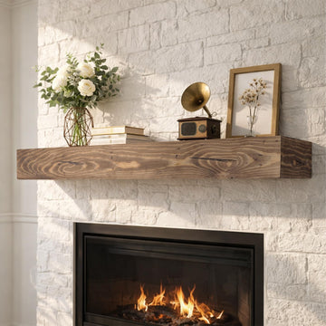 Distressed - Wall-Mounted Mantel for Over Fireplace - Farmhouse Distressed Shelf - Handcrafted Solid Wood Floating
