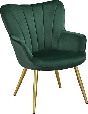 Velvet Accent Chair, Modern Armchair Vanity Chair with Wing Side and Metal Legs, Cozy and Soft Padded and High Back