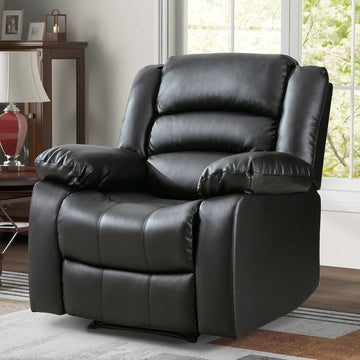 Traditional Recliner Chair, Breathable PU Leather, Extra Wide Manual Recliner with Overstuffed Arm and Back, Single