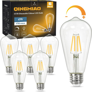 Vintage LED Edison Bulbs, ST58 Dimmable 4W E26 LED Bulb 40W Equivalent, 3000K Soft White Led Light Bulbs, Antique LED - Set of 6