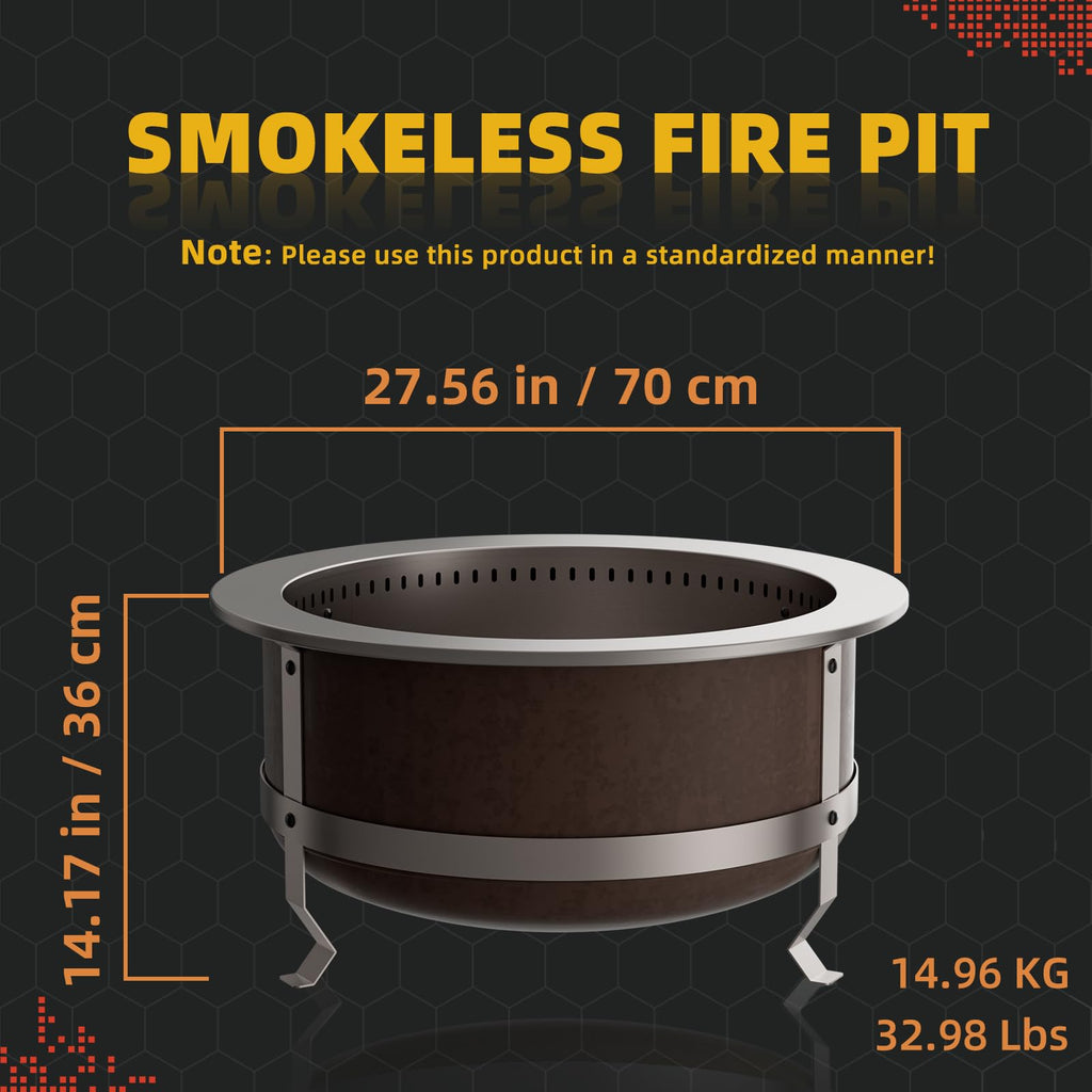 27 Inch Smokeless Wood-Burning Fire Pit, Aged Rust-Look Finish