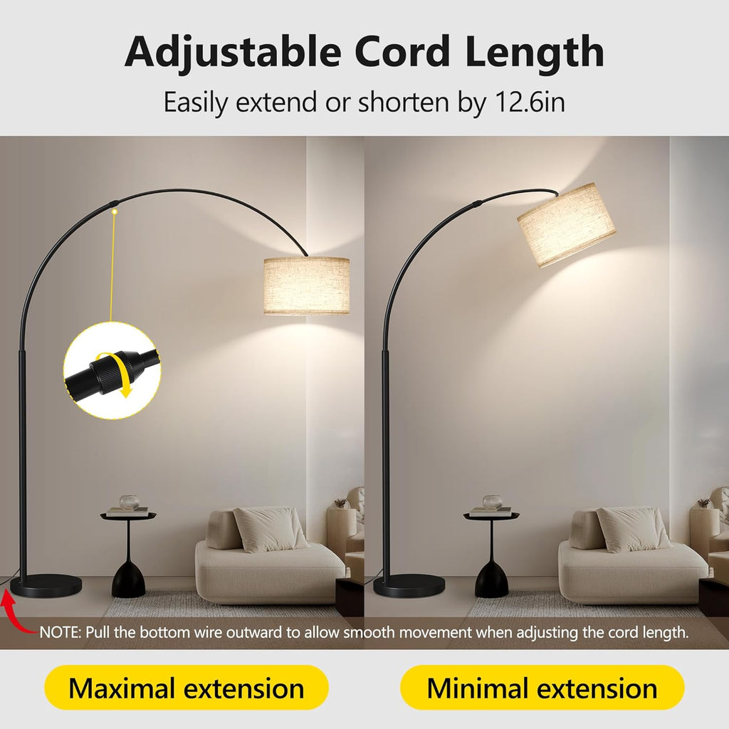 82" Tall Arc Floor Lamps, Large Floor lamp with Length Adjustable, Modern Curved Floor lamp, Corner Lamp, Black