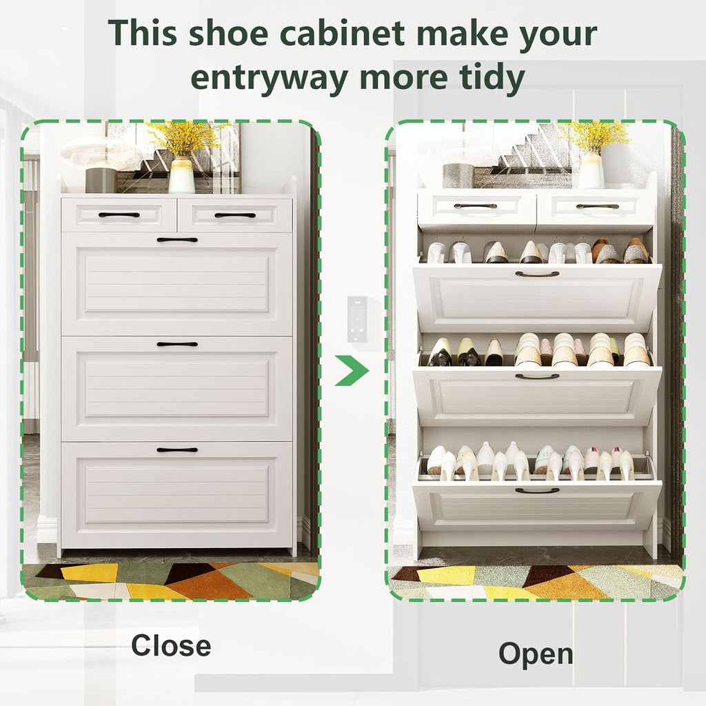Shoe Cabinet Storage with 3 Large Flip Drawers & 2 Storage Drawers, Narrow Shoe Organizer Cabinet Fits for Kinds of