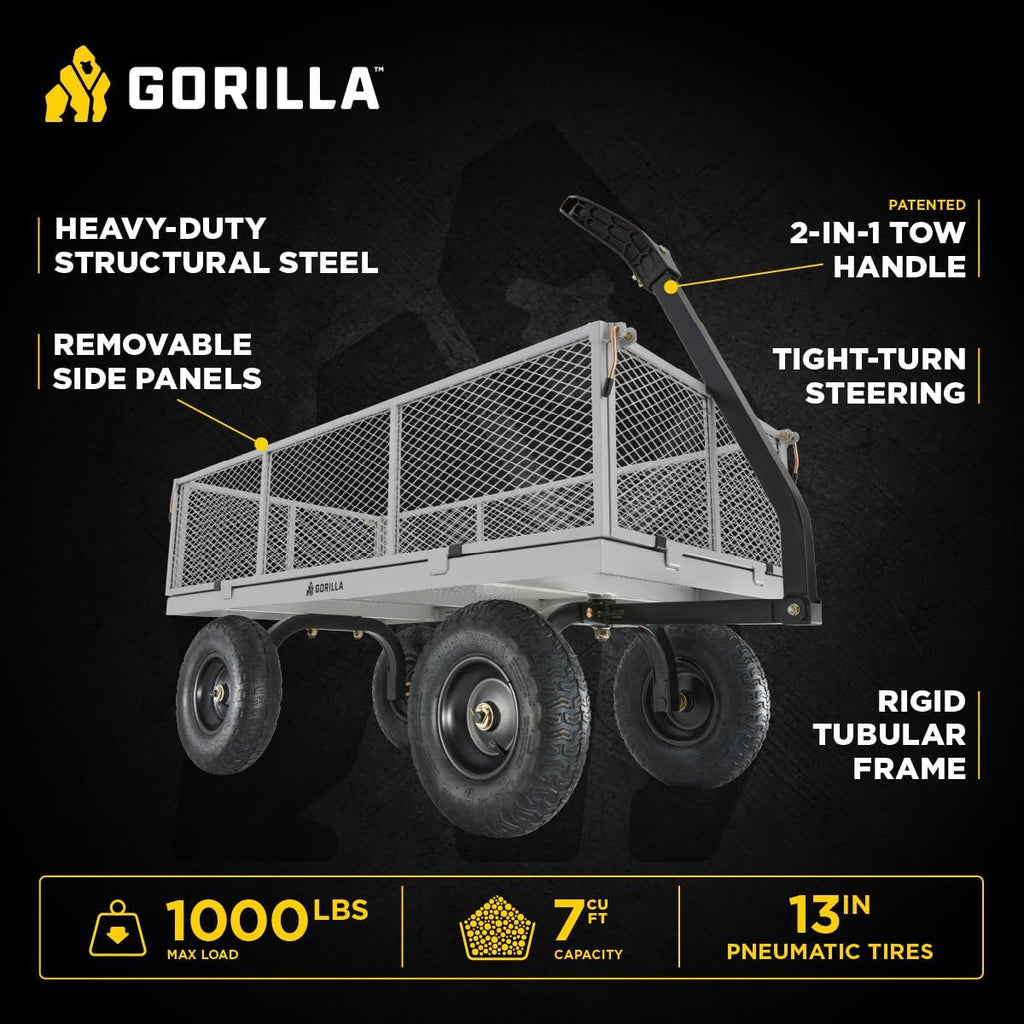 Steel Utility Garden Cart, 1000 lb. Capacity, Gray | 1,000-lb Capacity Steel Utility Garden Cart for Contractors and