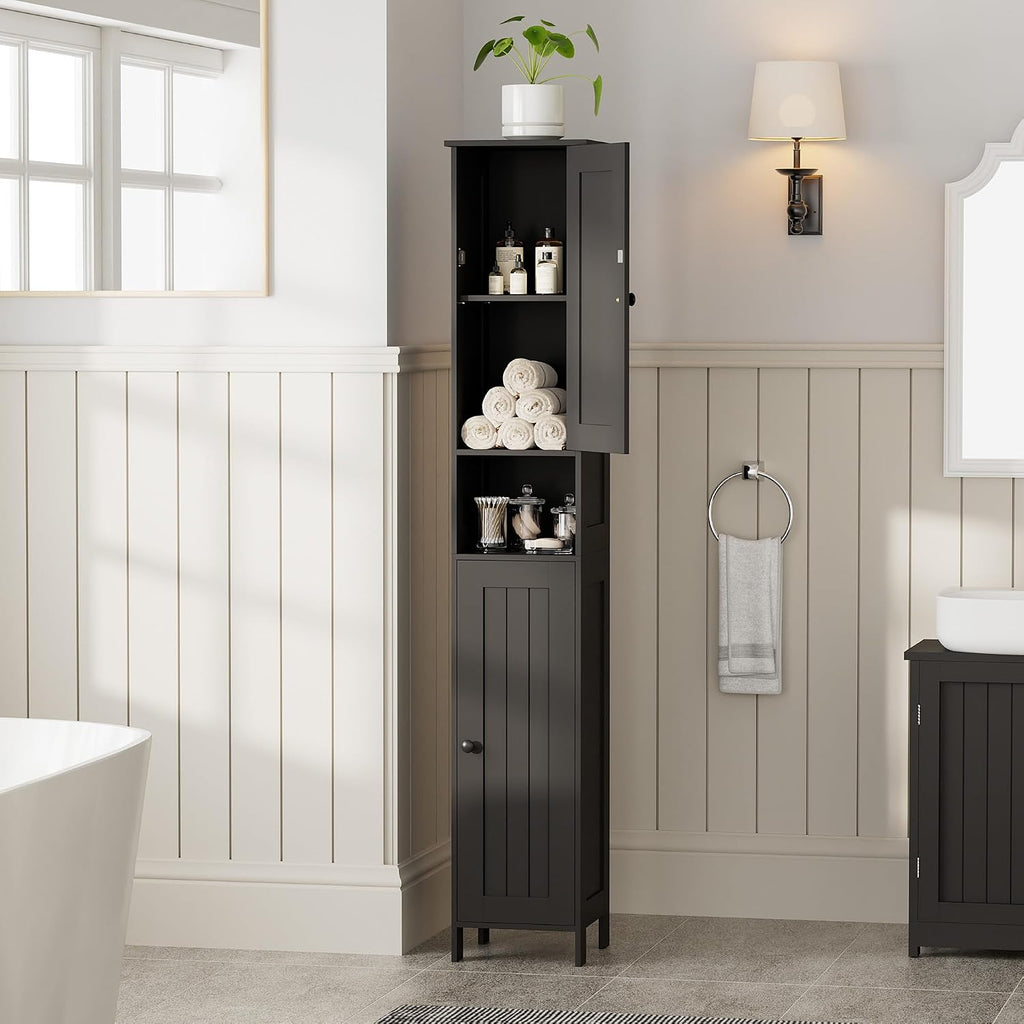 Tall Bathroom Storage Cabinet with 2 Doors, Slim Bathroom Cabinet | Narrow Storage Cabinet with Adjustable Shelves