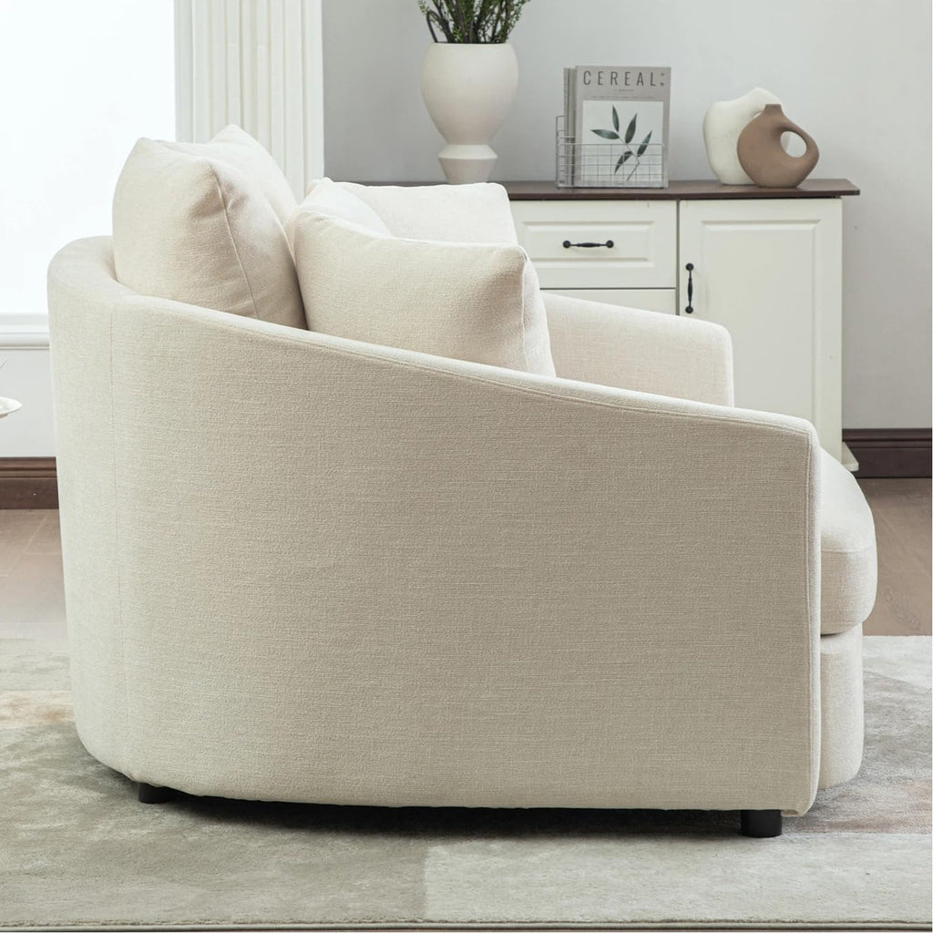 56" White Barrel Chaise Lounge Chair,Oversized Barrel Accent Chair with 2 Cushions and 3 Throw Pillows,Extra Deep