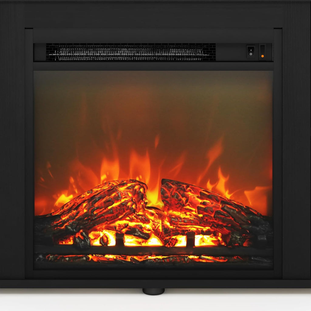 Entertainment Center Fireplace TV Stand for TVs up to 55 Inches, Electric Fireplace Media Console with Adjustable Shelves, Americano Finish