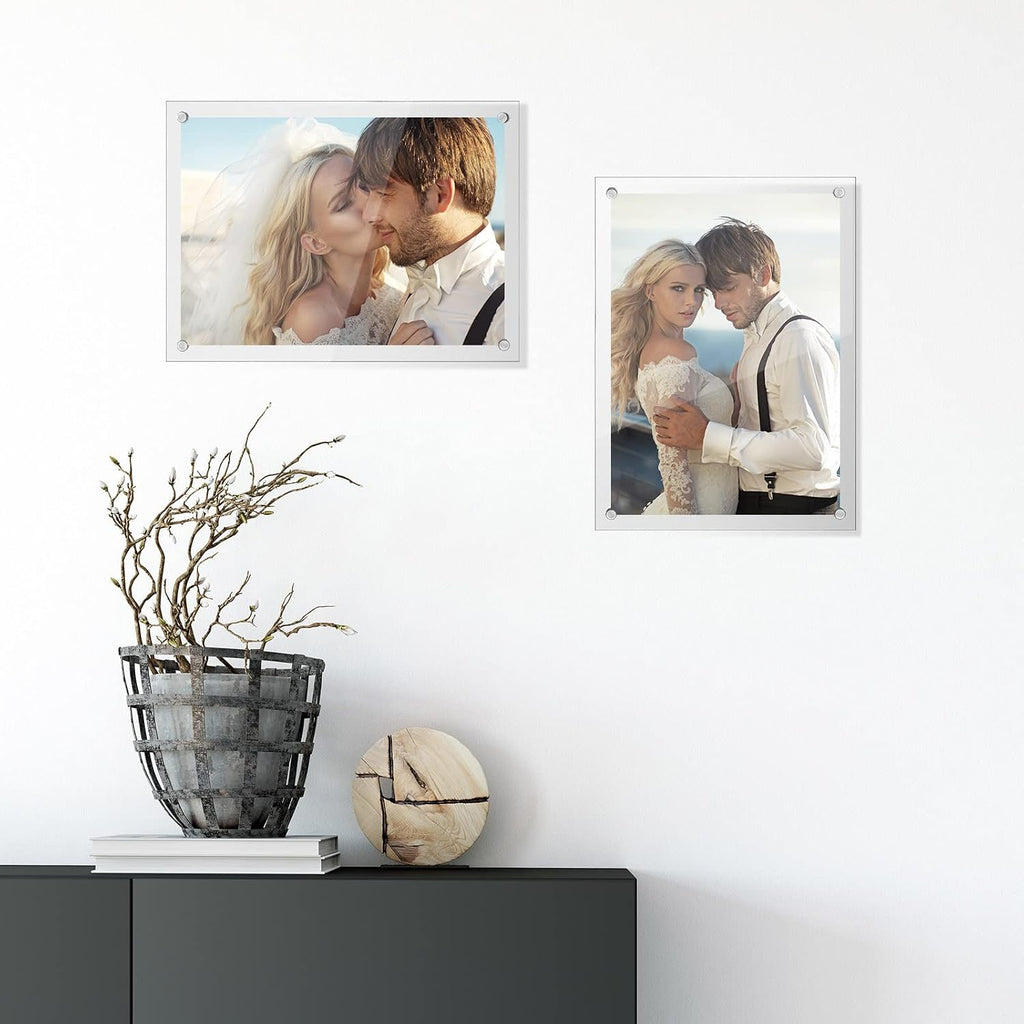8 Pack Acrylic Floating Picture Frame Wall Mount Frameless Photo Frames Double Panel Clear Home Photography Display