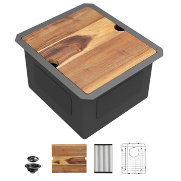 15"x17" Undermount Black Bar Prep Sink Workstation