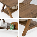 Solid Wood Coffee Table - 42.5” Firwood Farmhouse Rustic Wooden Coffee Tables, Solid Firwood Rectangle Coffee Table