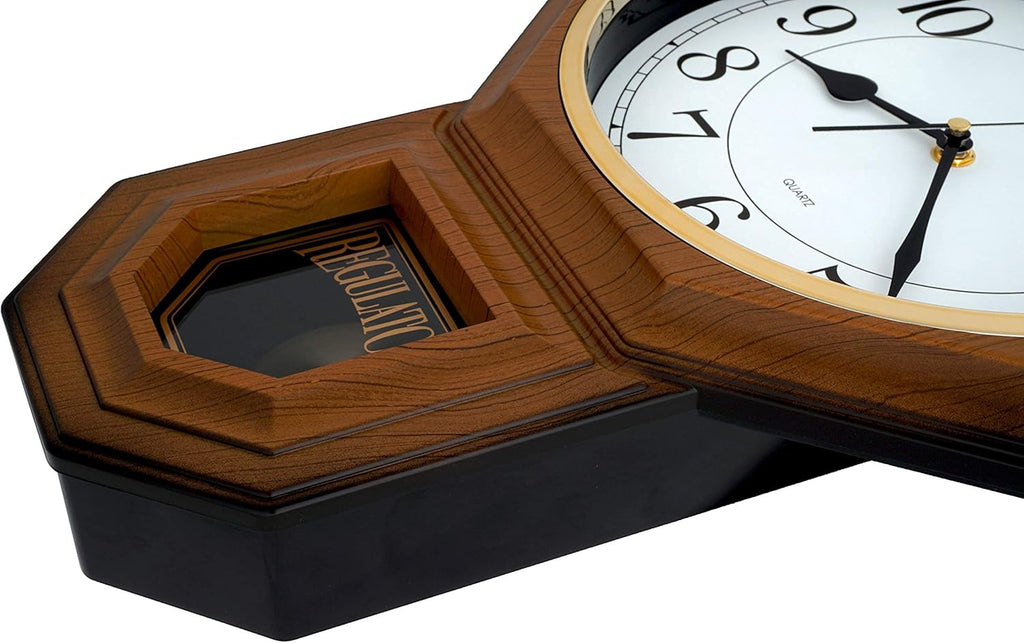 Traditional Schoolhouse Easy to Read Regulator Wall Clock, Chiming Wall Clocks with Pendulum & Westminster Chime Hourly, Schoolhouse...