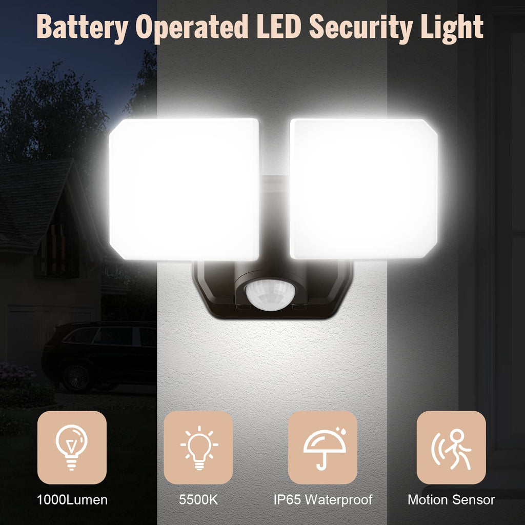 Battery Powered Motion Sensor Security Light, 5000K High Brightness, 6 -Month Battery Life, No Wiring